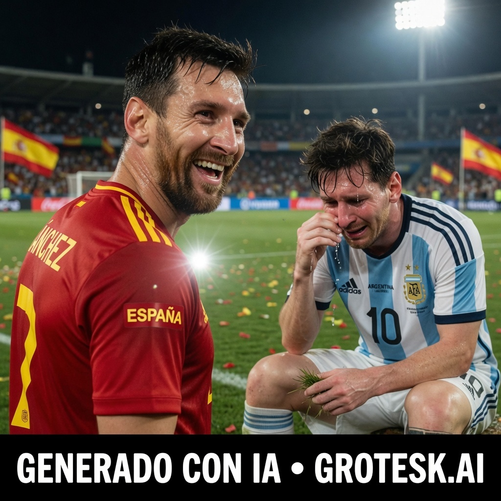 Generar una imagen de Alexis Sanchez con la camiseta de Spain sonriendo viend...